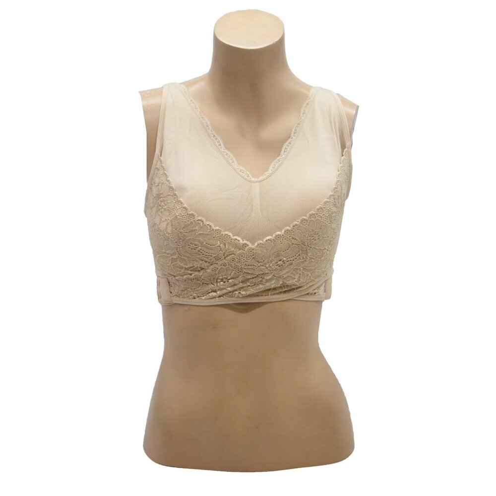 Women's Tan Color Cara Mia Lace Criss Cross Bra in Size M